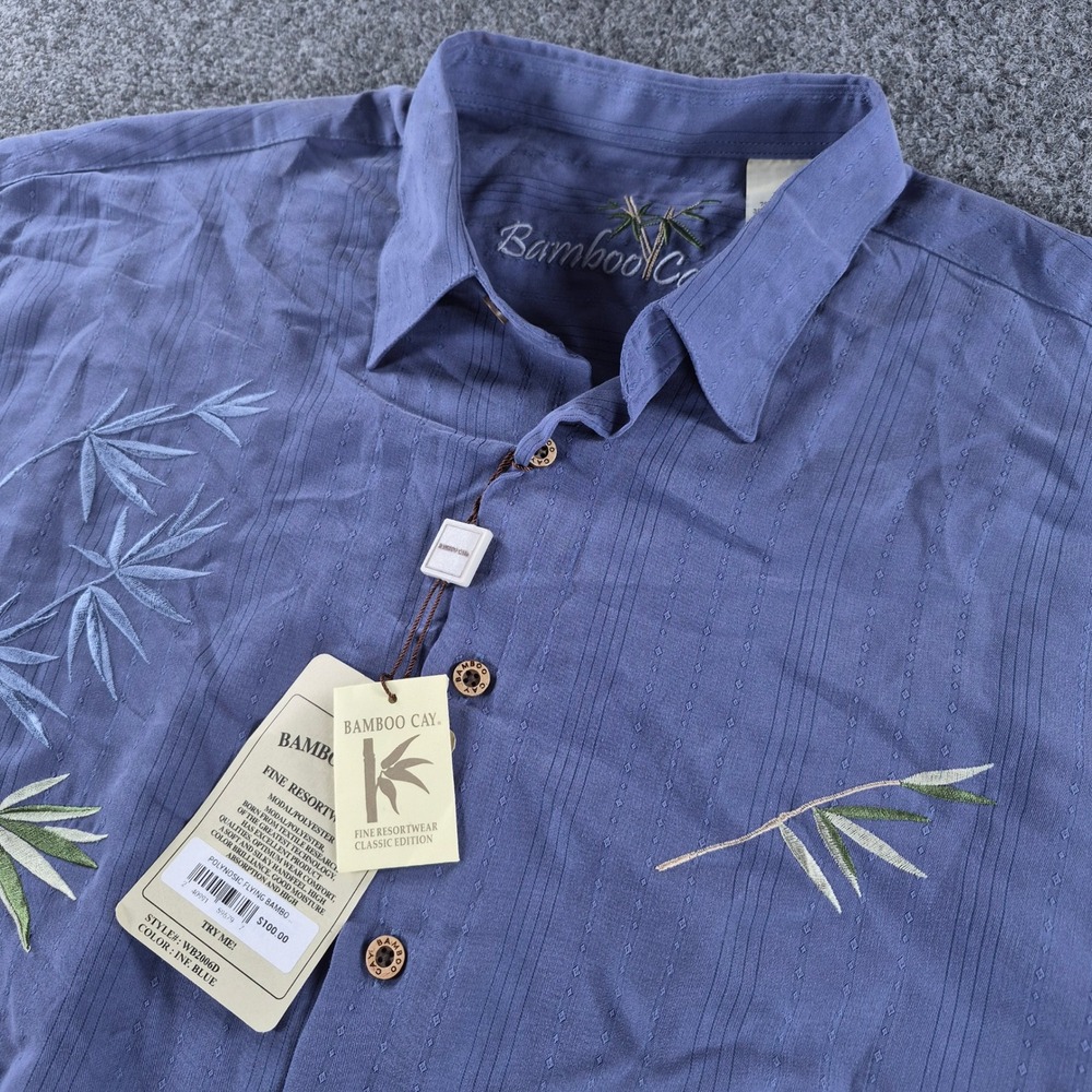 Bamboo Cay Mens XL Embroidered Short Sleeve Button Down Shirt Blue NWT
